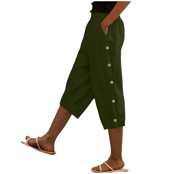 Ashirexll Womens Summer Pants, Capri Pants for Women, Solid Color Elastic Waist Sports Casual Capri with Side and Back Pocket