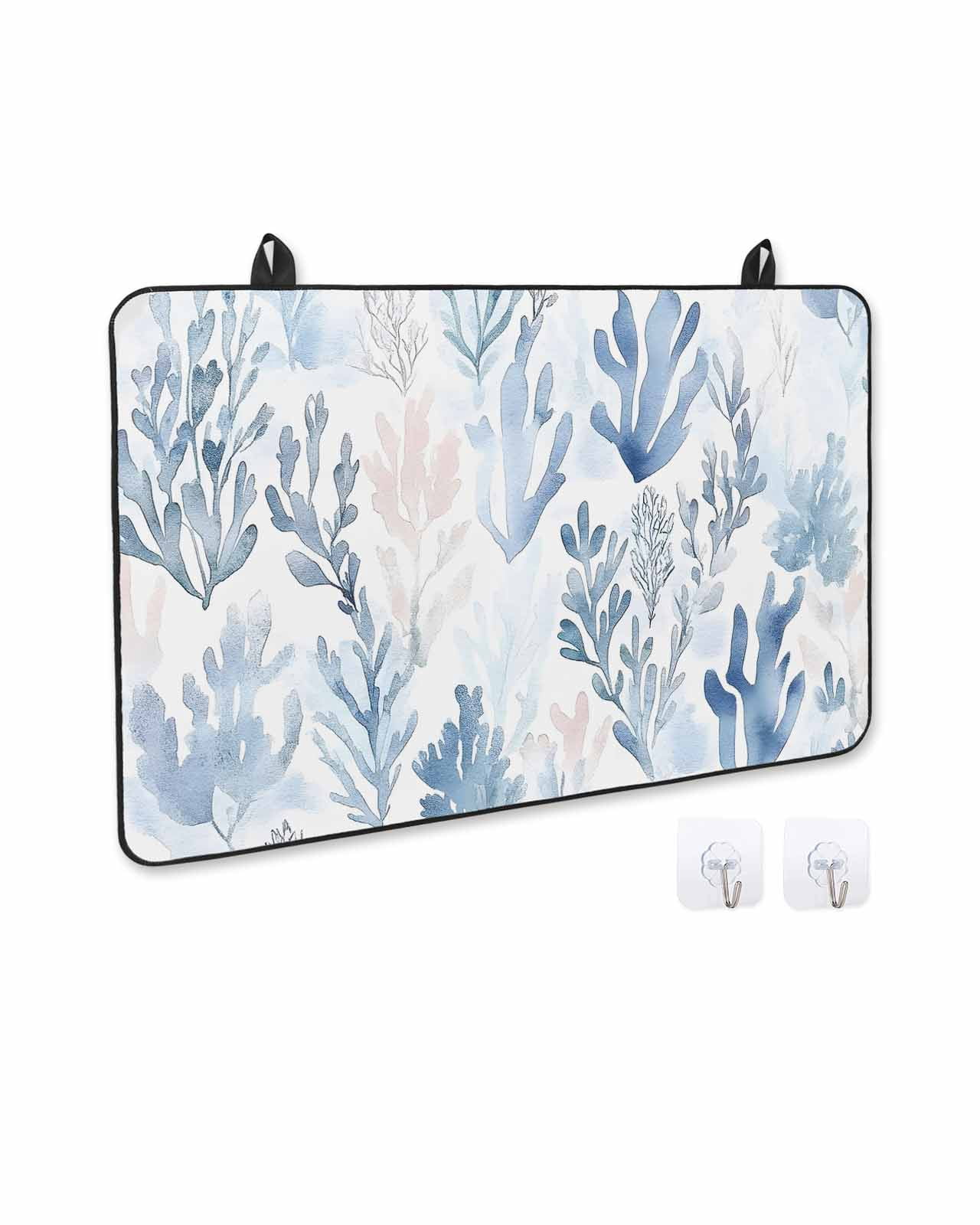 nqOlkjepod Large Induction Cooktop Protector Mat 36"x21", Summer Blue Seaweed Stove Top Covers for Electric Stove, Watercolor Sea Ocean Plant Stove Burner Cover Mats, Glass Top Stove Cover