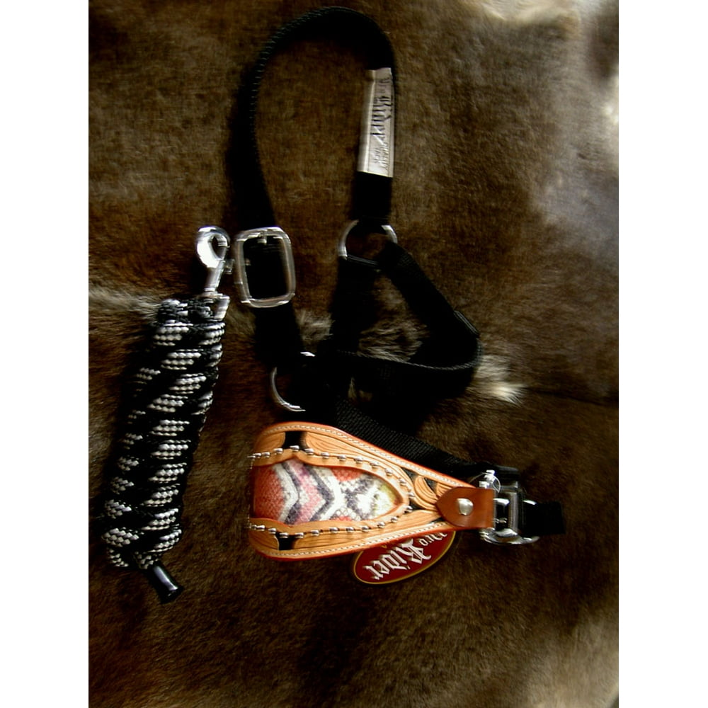 Horse Noseband Tack Bronc Leather HALTER Tiedown Lead Rope Pink 28042