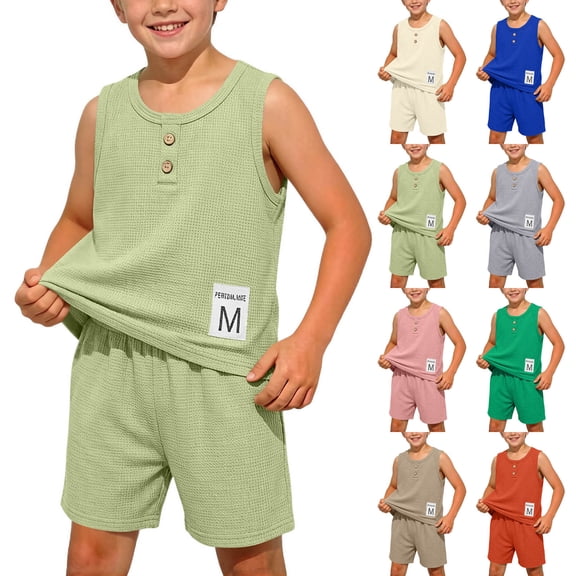Rvasteizo Boys Girls Outfit Set Fabric Sleeveless Top Short Pant Toddler Loungewear Outfit for 0-10 Years