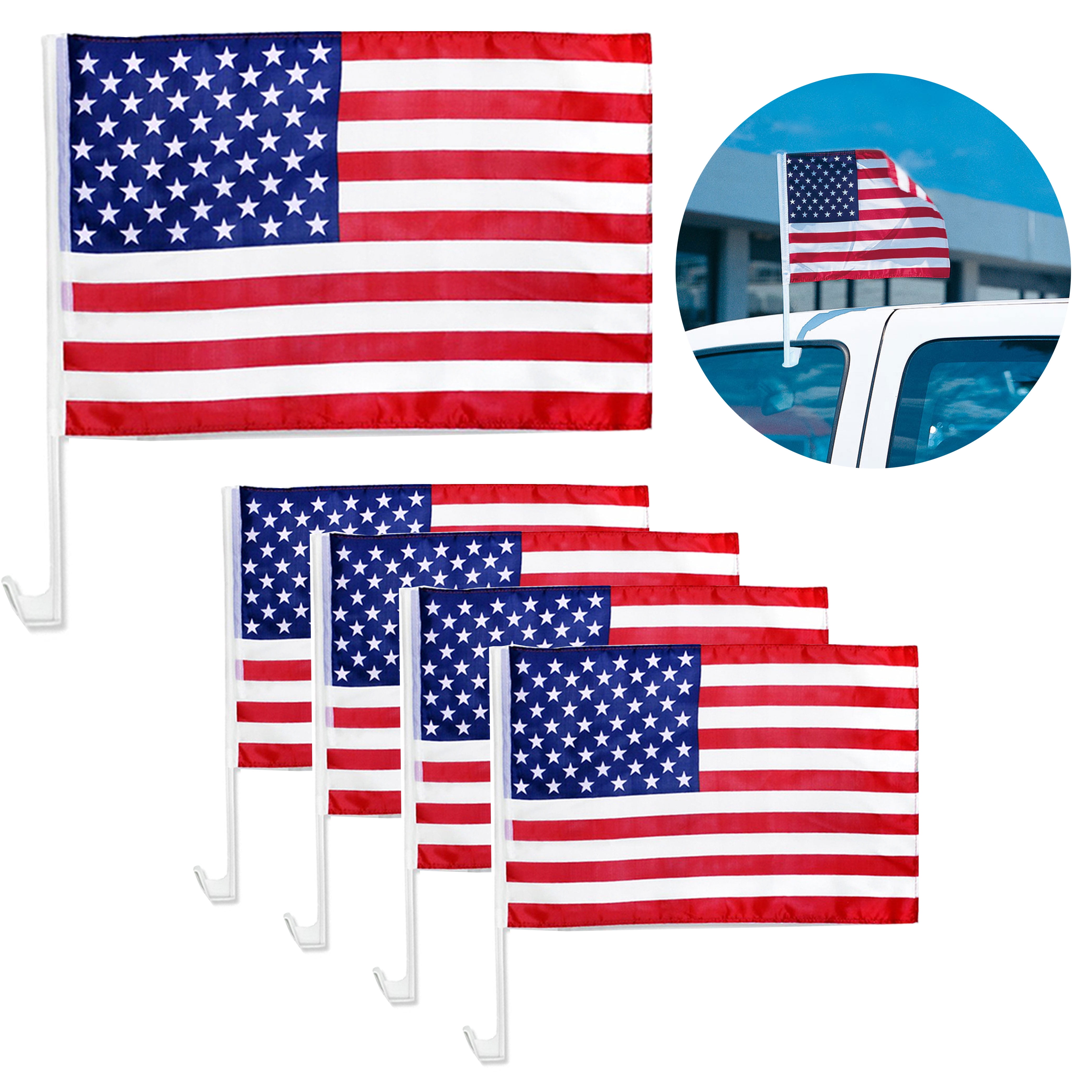 Wholesale Lot 100x US American Patriotic Car Window Clip on USA Flag 17" x 12" 