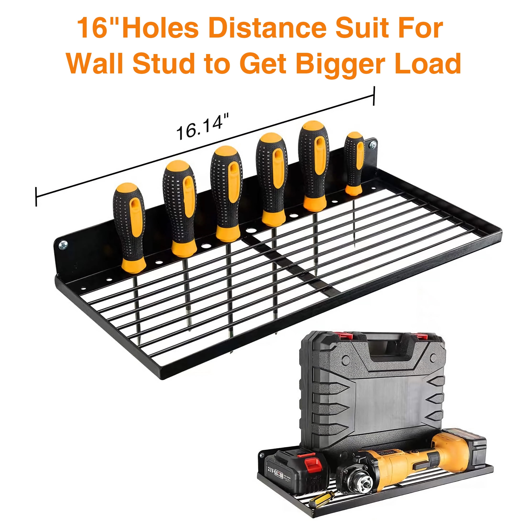 ORFELD Power Tool Organizer with Charging Station, Drill Holder, Wall Mount, Garage Storage Shelves, Heavy Duty Pegboard Wall Organizer Set, Solid Metal, Black, 2 Pack, 4 Set