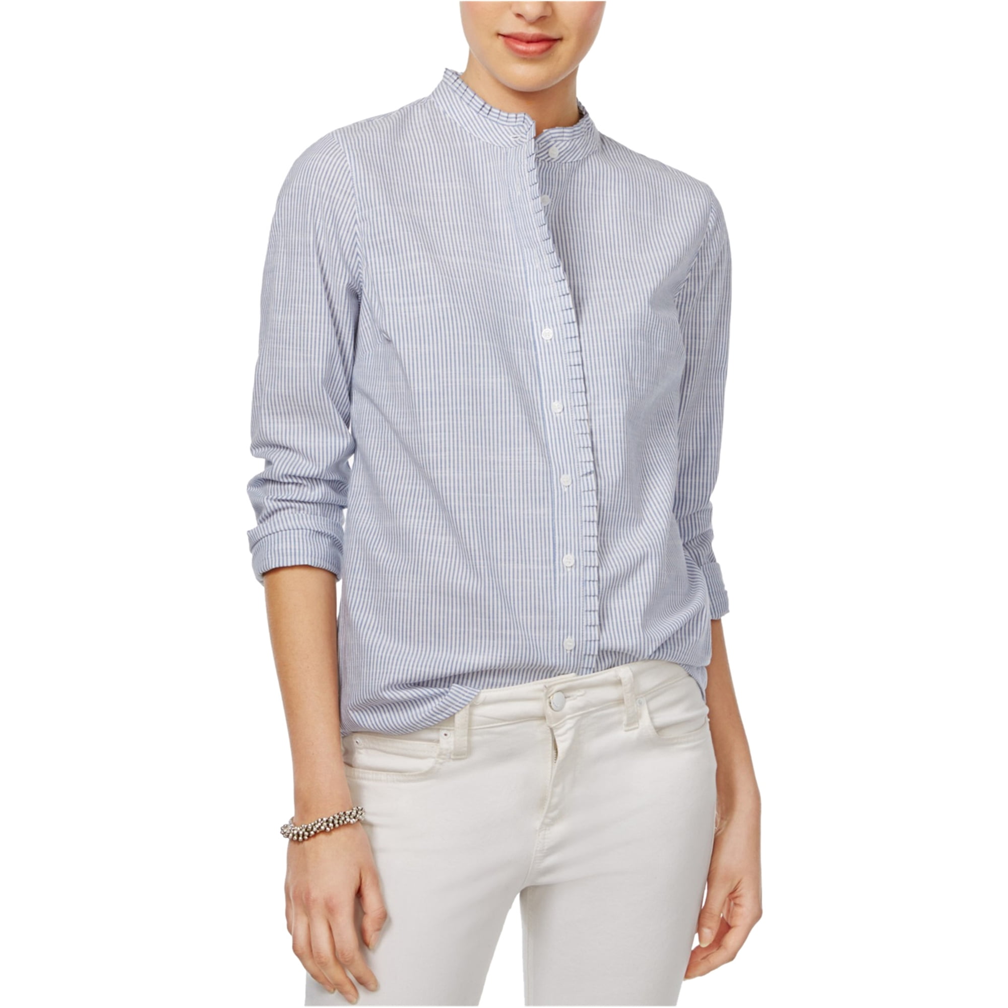 maison Jules Womens Pinstripe Button Up Shirt, Blue, XX-Large - Walmart.com