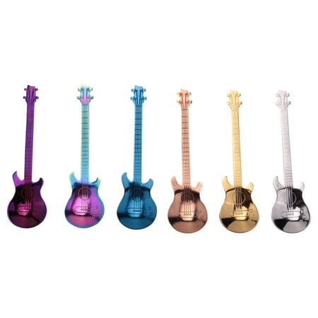

6 Pcs Coffee Teaspoons Guitar Spoon Stainless Steel Colorful Dessert Spoon Musical Demitasse Spoon Cute Kitchen Utensil for Tea Dessert Drink Mixing Milkshake Tableware