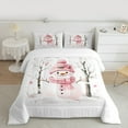 thumbnail image 2 of Manfei Pink Cute Snowman Queen Comforter Set for Teen, Christmas Cherry Blossoms Bedding Comforter Set, Happy New Year Reversible Bedding Set, Super Cozy Room Decor, 3-Piece, 2 of 8