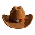 thumbnail image 3 of Western Cowboy Wide Brim Felt Hat, Unisex Vintage Star Band Fedora Hat Four Season Fashion Party Daily Outdoor Cowgirl Cowboy Hat(Coffee), 3 of 5