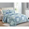 thumbnail image 1 of Cozy Line Home Fashions Ensemble de Literie Réversible en Coton 100 % Patchwork Floral Bleu Fleur-de-lis, Couvre-Lit (Peace Love, Simple - 2 Pcs), 1 of 5