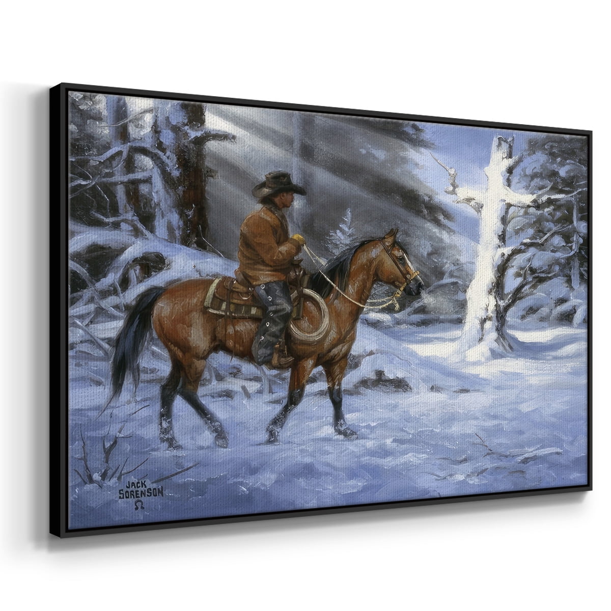 Silent Night, Holy Night - Framed Gallery Wrapped Holiday Canvas - 17 x 25 - Black Frame