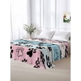 thumbnail image 5 of Blue Pink Dog Paws Prints Twim XL Size Flat Sheet, Wrinkleproof & Fadeproof Cooling Flat Bed Sheet Only, Farmhouse Beige Wood Breathable Soft Bedding Top Sheets 66 x 102 Inches, 5 of 8