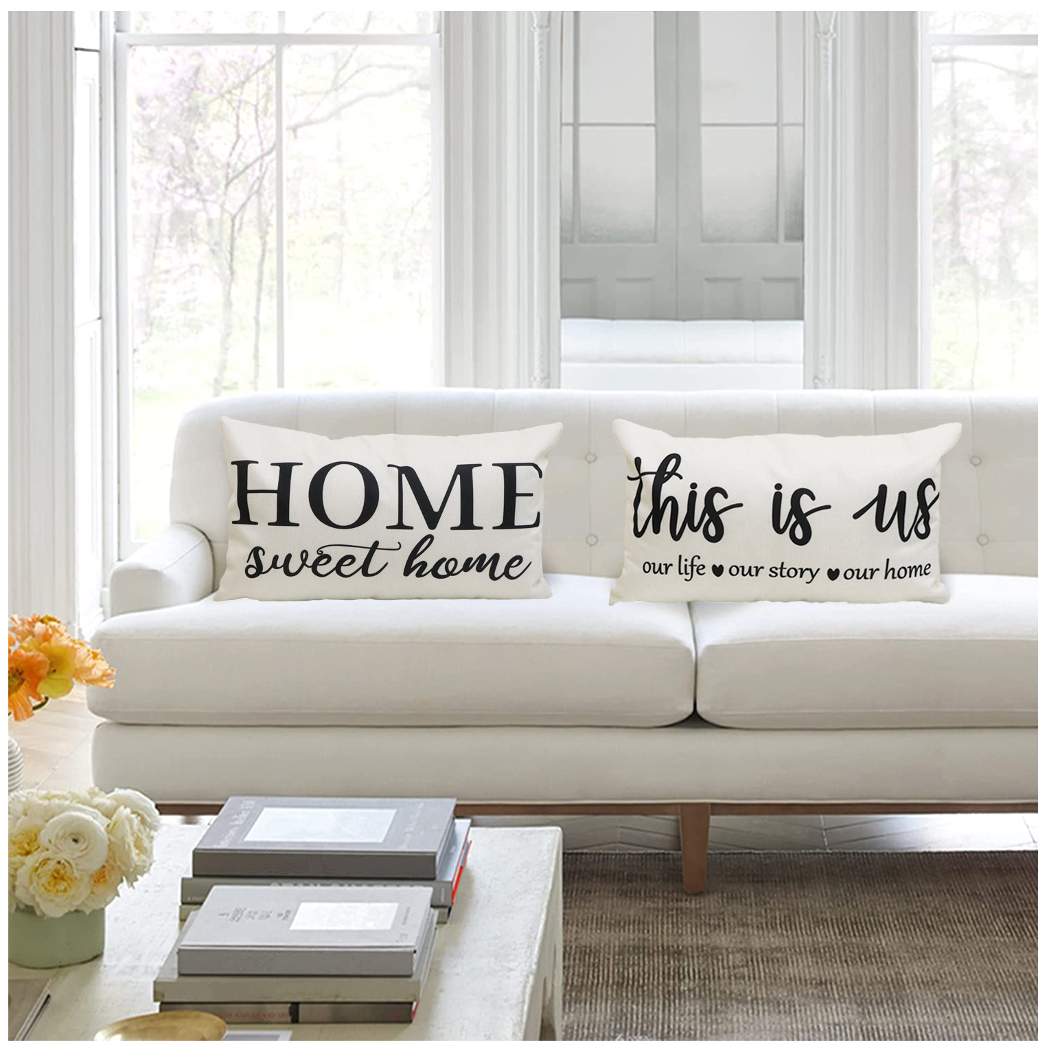 NYDECOR Set of 4 Farmhouse Pillow Covers 12x20 Quote Our Happy Place Lumbar Throw Pillow Cover This is Us Home Sweet Home Pillow Case Sweet Dreams Cushion Covers for Couch Sofa Bed Porch Chair