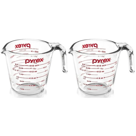 Pyrex Prepware 2-Cup Glass Measuring Cup, Clear with Red Measurements, Pack of 2 Cups