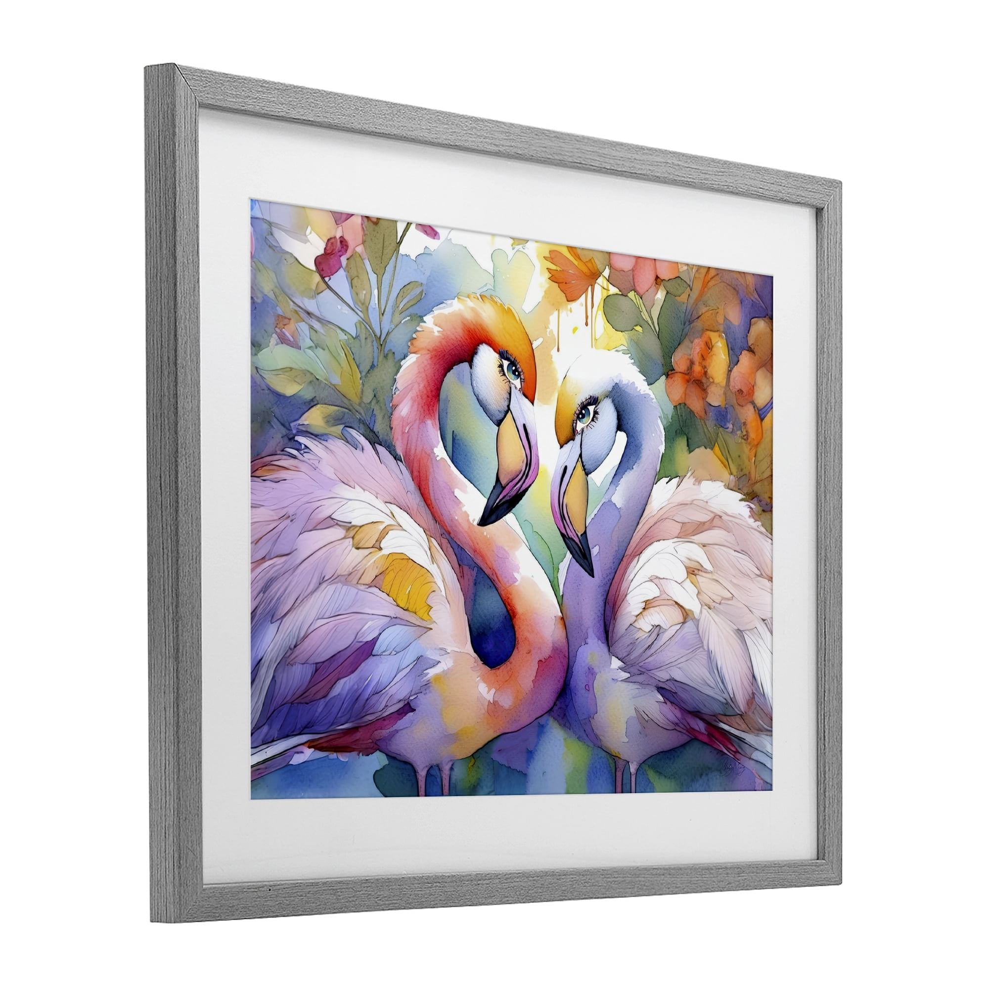 Stupell Industries Flamingo Love Pair Gray Framed Print Under Glass, design by Shelly Craig
