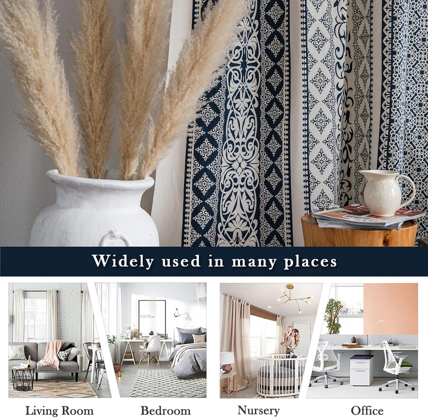 Vireellx Vintage Damask Semi-Blackout Window Curtains 2 Panels Bohemian Style Cotton Linen Darkening Curtains Rod Pocket Window Drapes for Living Room Bedroom