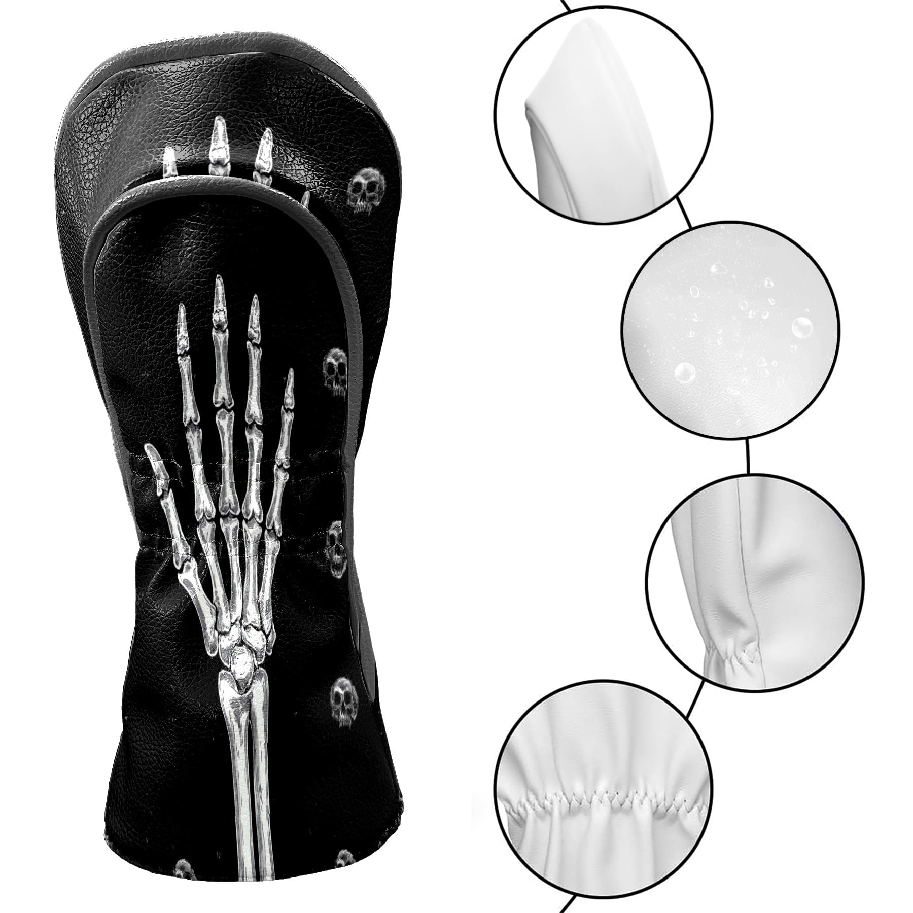 Golf Club Covers PU Leather Waterproof Head Covers for Fairway Woods Hybrids Hand Bones