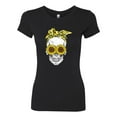 thumbnail image 2 of Skull Sunflower Skeleton Bandana Inspirational/Christian Womens Slim Fit Junior Tee, Black, Small, 2 of 3