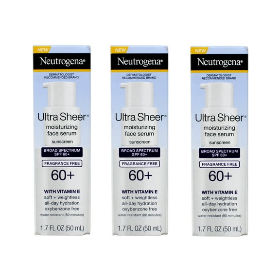 Neutrogena Ultra Sheer Moisturizing Face Serum with Vitamin E & SPF 60 , All Day Facial Sunscreen Serum with Broad Spectrum UVA/UVB Protection 1.7 oz - 3 Pack