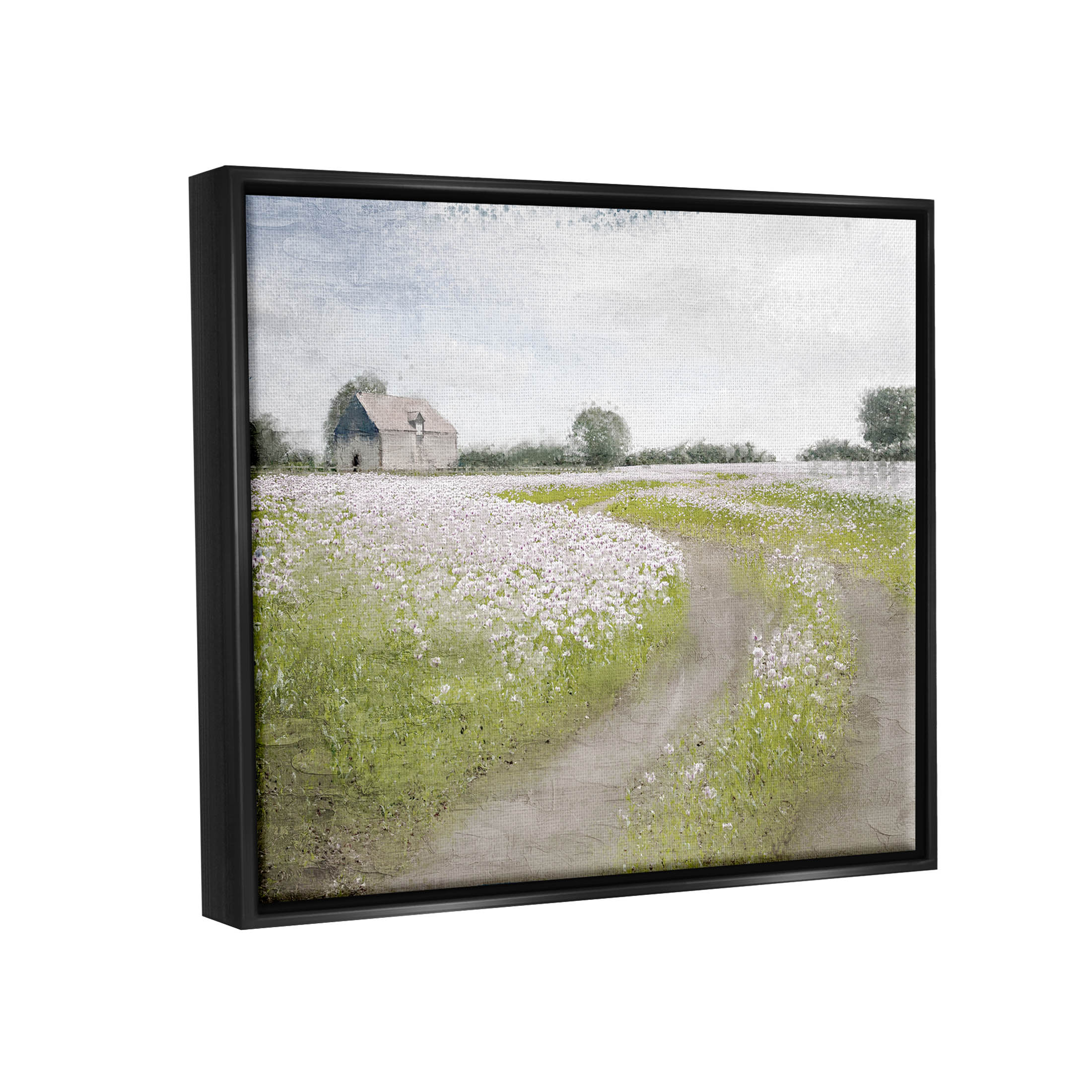 Rural Country Meadow Path Landscape Graphic Art Jet Black Framed Art Print Wall Art