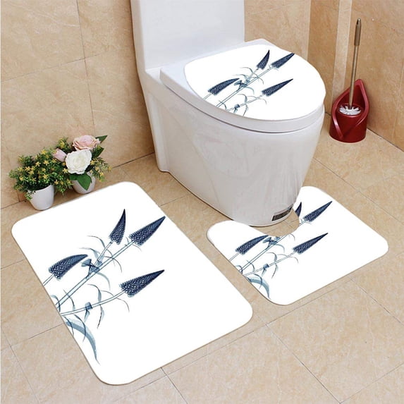CHAPLLE Flower X ray a Flower Floral Contemporary Modern 3 Piece Bathroom Rugs Set Bath Rug Contour Mat and Toilet Lid Cover