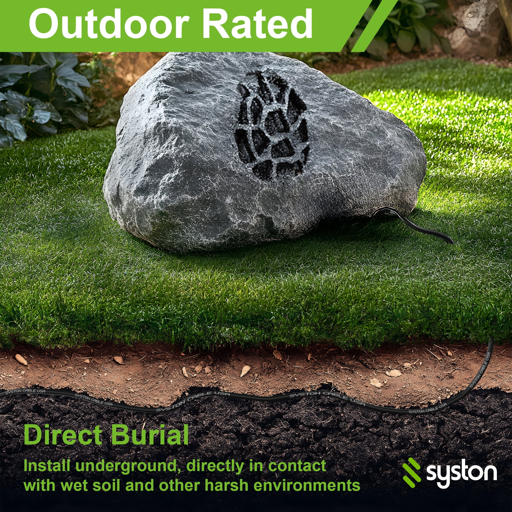 SYSTON 14/2 Speaker Wire Audio Cable Outdoor Direct Burial Indoor in Wall/in Ground, 14 Gauge 2 Conductors OFC Stranded Bare Copper Sunlight Water Resistant RoHS Compliant Bulk Cable, Black 20 FT