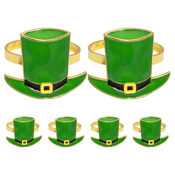 6 servilleteros irlandeses verdes con diseño de sombrero de San Patricio, con hebillas de metal para decoración de mesas, fiestas y restaurantes