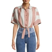 Miss Selfie Juniors' Striped Crop Tie Front Blouse