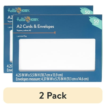 (2 pack) Hello Hobby A2 Blank All Occasion White Greeting Cards, with Envelopes 4.25" x 5.5" (50 Count)