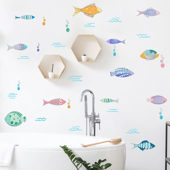 New LD63009 Cartoon Fish Pattern PVC Wall Decal for Kids' Room, Nursery, Bathroom & Home Decor - Self-Adhesive & Residue-Free