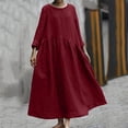 thumbnail image 2 of Robe d'Été pour Femmes Aguichant Printemps et Été Col Rond Uni Coton et Lin Décontractée avec Poches Manches Courtes Robe d'Été pour Femmes avec Manches, 2 of 9