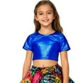 thumbnail image 4 of Tisuna Sequin Cropped Tops For Girls Child Laser Print Short Sleeve Crew Neck Shirts Fashion Cute Girls Summer Performance Dance Clothes Blue Size 16-17 Years, 4 of 4