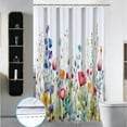 thumbnail image 4 of Stall 36"x72"Cute Purple Teal and Orange Blue Flowers Shower Curtain Set with Hooks Watercolor Botanical Bathroom Curtain Modern Minimalist Waterproof Bath Curtain Machine Washable, 4 of 6