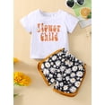 thumbnail image 2 of hirigin Newborn Baby Girl Summer Clothes Letter Print Short Sleeve T-Shirt Tops+Daisy/Rainbow/Leopard Shorts 2pcs Outfit (Purple Leopard,9-12M), 2 of 9