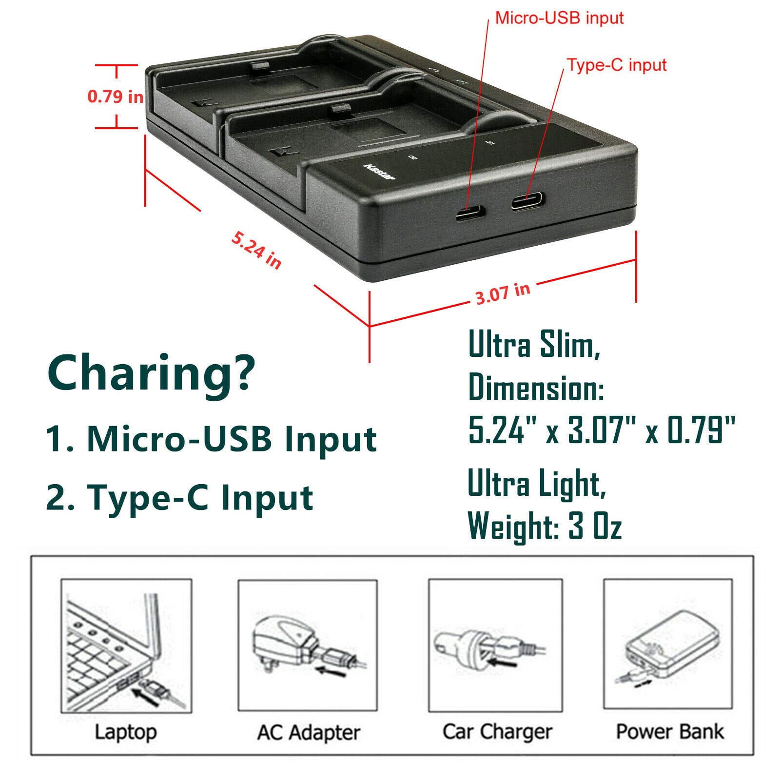 Kastar LTD2 USB Battery Charger Replacement for Sony NP-FZ100, Alpha a6600, Alpha A7 III, ILCE-7M3, ILCE-7M3K, Alpha A7 IV, Alpha A7R III, Alpha A7R3, Alpha ILCE-7RM3, Alpha A7C A7c Cameras