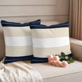 thumbnail image 3 of Pack of 2 Outdoor Pillow Covers 18x18 Inch Waterproof Navy Beige Striped Throw Pillow Covers,Decorative Couch Pillow Case Sham Gradient Geometric Blue White Patio Garden Pillowcases Cushion Covers, 3 of 8