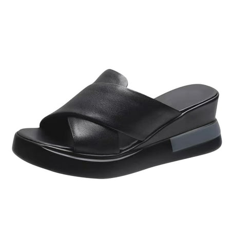 

Summer Saving Clearance! Kukoosong Womens Wedge Sandals Womens Flat Shoes Beach Sandals Summer Non-Slip Causal Slippers Sandals Women Black 43