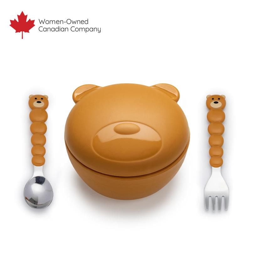 Melii Silicone Bowl with Lid & Utensils – spoon and fork for Baby, Toddlers and Kids, BPA Free, Dishwasher & Microwave Safe