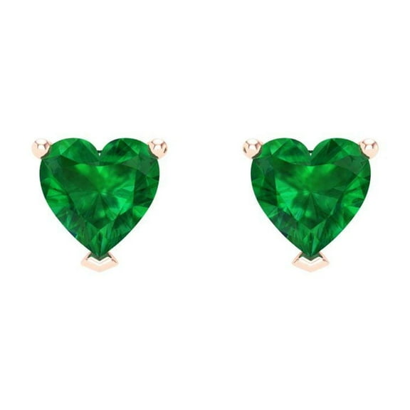 1 ct Screw-Back Stud Earrings for Women | 5mm Heart Cut Simulated Emerald | 18K Rose Gold