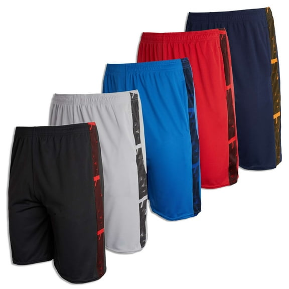 Real Essentials Boys' 5-Pack Mesh Active Athletic Performance Basketball Shorts With Pockets
