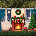 thumbnail image 4 of Festive Design Christmas Banner Decorative Stockings Wreath Holiday Fireplace Decoration for Family Gathering Winter Festive Indoor Celebration, 4 of 9