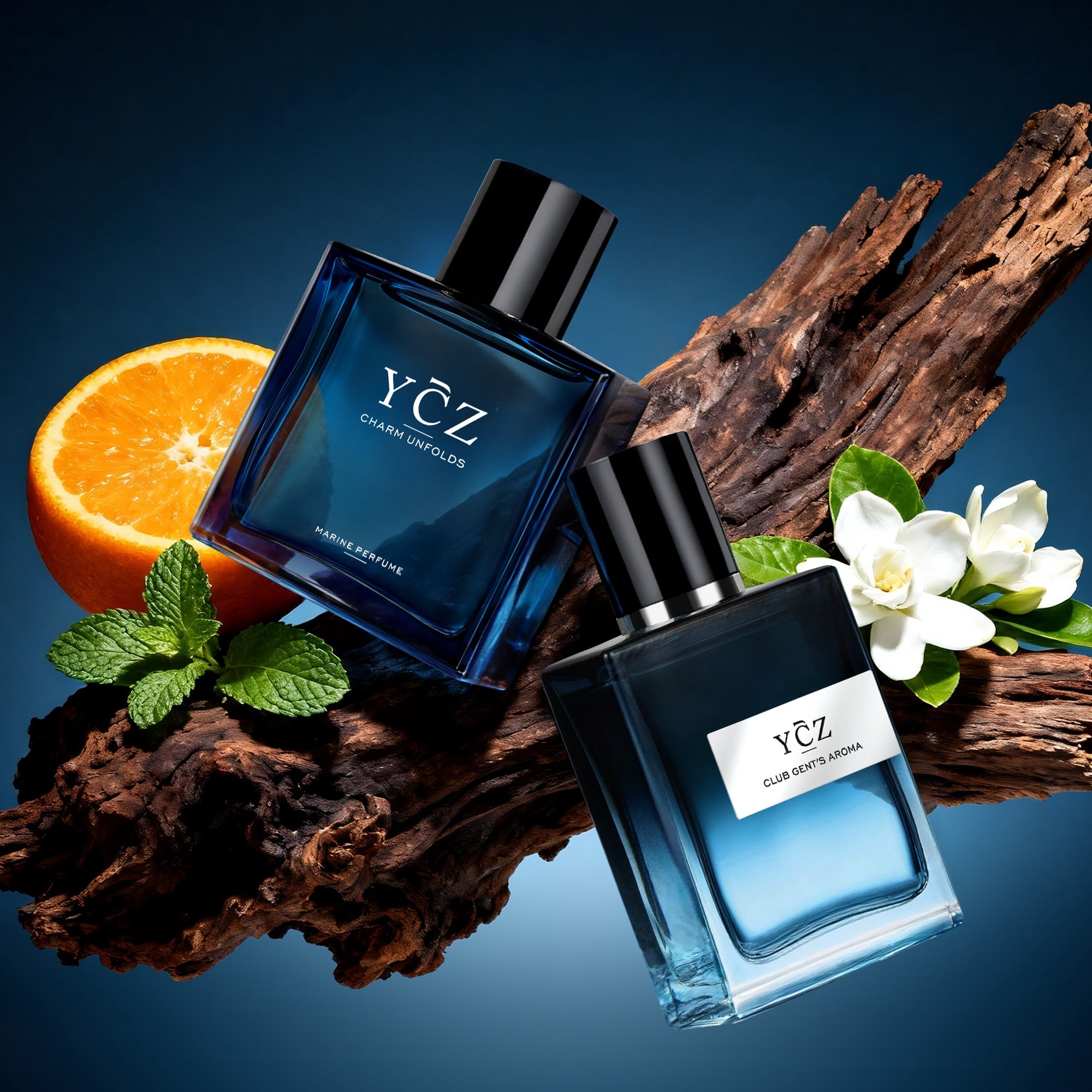 Ycz Men's Cologne Gift Set, Oceanic and Woody Notes, 2-Bottle 1.7