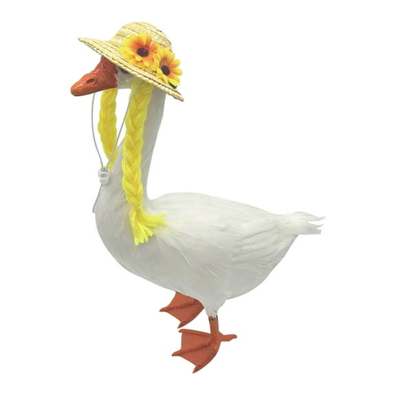 YAMB Summer Flower Porch Goose Outfits - 23" Cement Statue Lawn Goose Sunflower Hat & Wigs Summer Party Outdoor Decoration,Anti Fade Fun Goose Clothes for Garden Yard and Patio Decor
