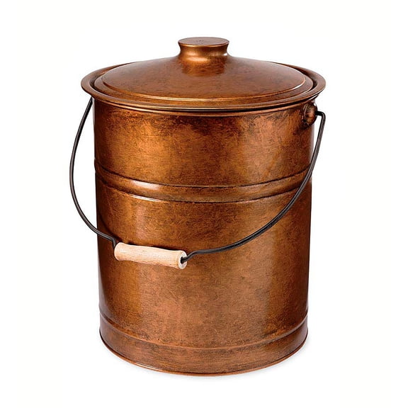 Plow & Hearth 3 Gallon Copper Large Ash Bucket with Lid and Wood Handle 28 Gauge Galvanized Iron Metal Tool Fireplaces Fire Pits Burning Stoves