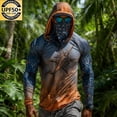 thumbnail image 2 of Mens UPF 50+ Sun Protection Shirts Hoodie with Mask Quick Dry Long Sleeve Print Lightweight Fishing Shirt Hiking Top Orange 2 L, 2 of 6