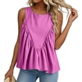 thumbnail image 4 of ClodeEU Women's Round Neck Sleeveless Ruffle Flowy Babydoll Tank Top,Solid Loose Casual Summer Camisole Blouse Hot Pink,Women's Plus XL, 4 of 6