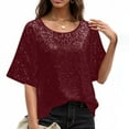 thumbnail image 3 of Inleife Women's Sparkly Sequin Tops Short Sleeve Glitter Dressy Blouses Round Neck Club Ruffle Party Tops, 3 of 4