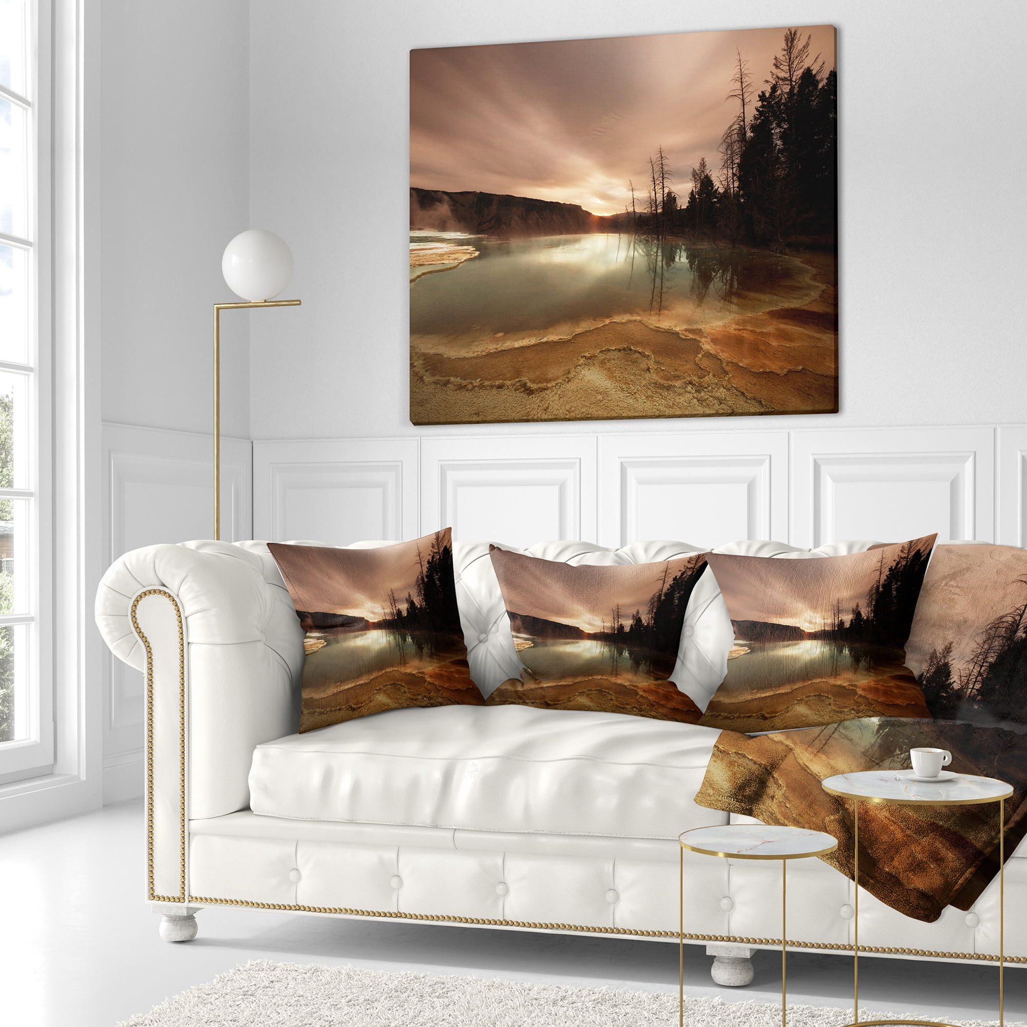 Designart Mountain Lake under Cloudy Sky - African Landscape Printed Throw Pillow - 18x18