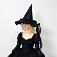 thumbnail image 3 of Hsqqdc Women Velvet Ruffled Pointer Hat Ribbon Bow Dark Fantasy Masquerade Festival Headwear, 3 of 7