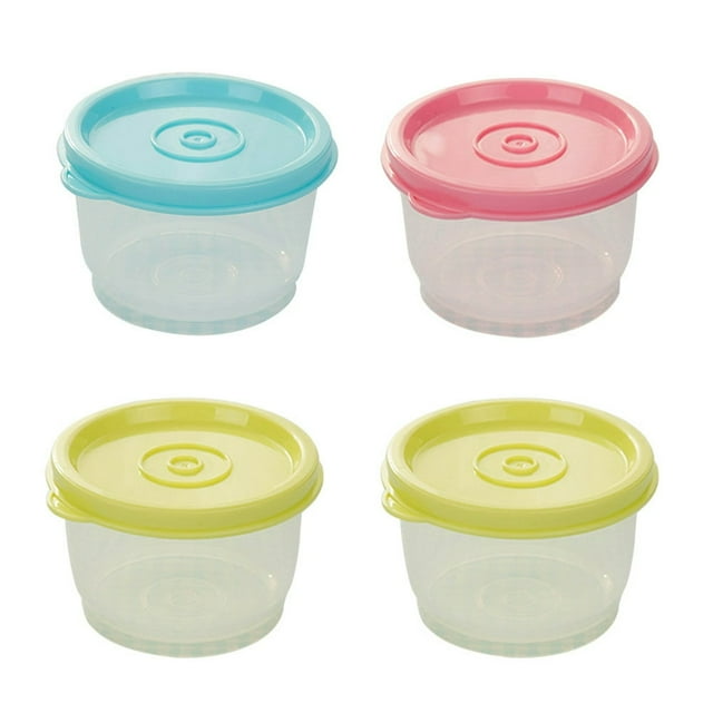 POINTERTECK 4pcs 160ml Small Plastic Crisper Round Food Container Kitchen Lunch Boxes Sealed Bowl