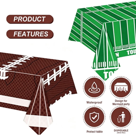 Football Themed Tablecloth, 2pc Waterproof Disposable Set, Party Event Background Cloth, Stadium Table Cover for Bowl, Sports Party Supplies for Tailgate​