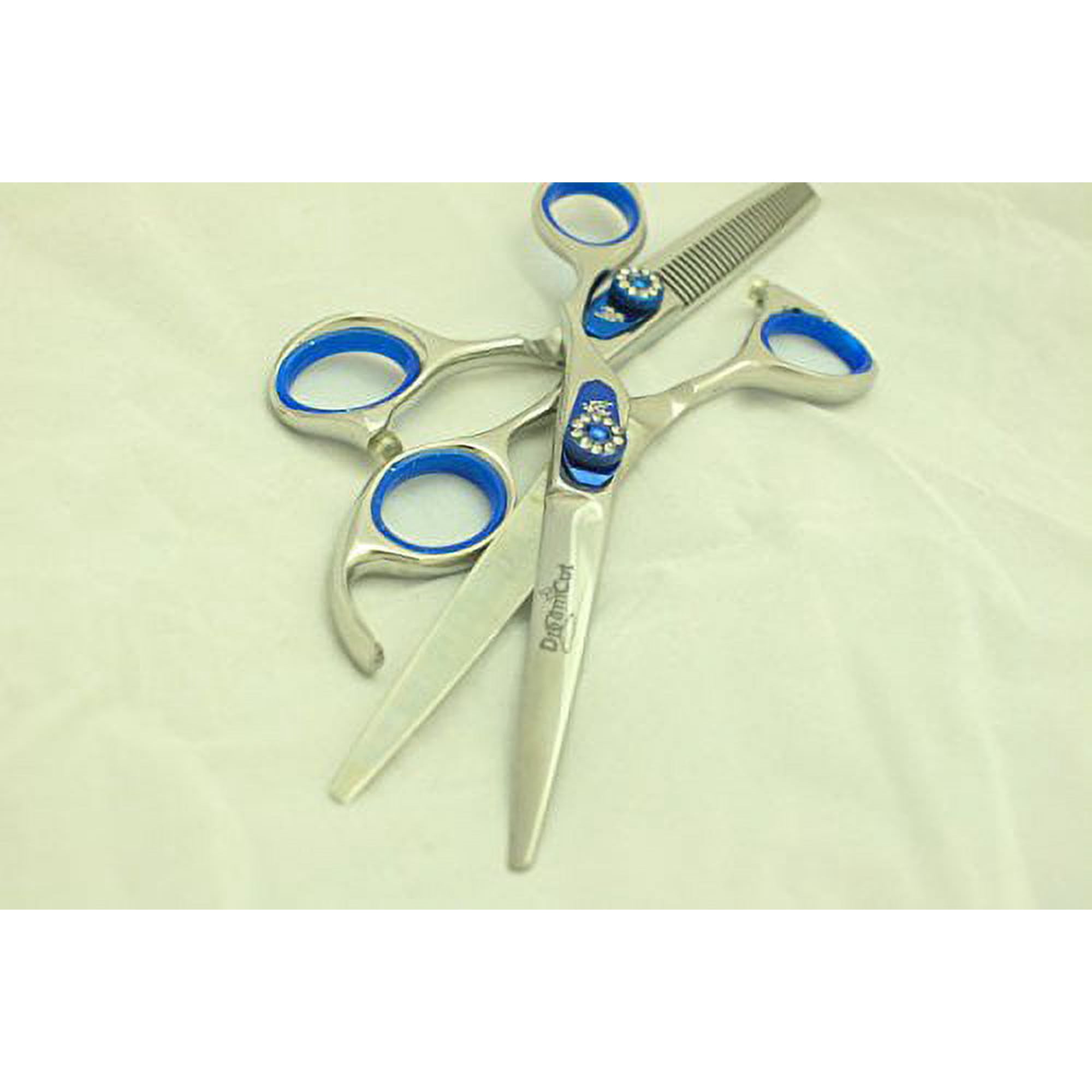 DreamCut 6" Razor Shears and 6" Thinning Shears set with Blue Accents and Removable Blue Finger Rests
