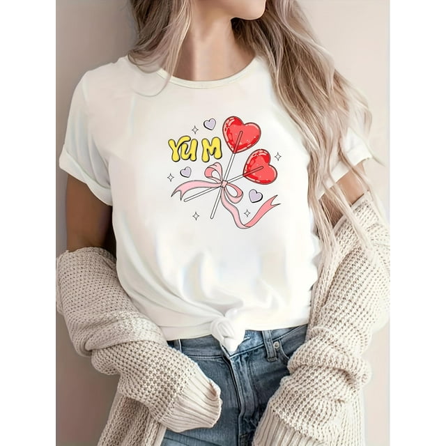Valentine'S Day Themed Heart Print Loose And Comfortable T-Shirt, Moisture-Wicking And Breathable, Flattering Fit, Women'S Casual Sports T-Shirt For Adult, Men, Women, Teen, Teenager, Adolescent, You
